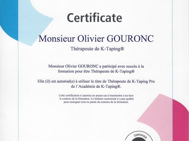 Olivier Gouronc certificat K-Taping