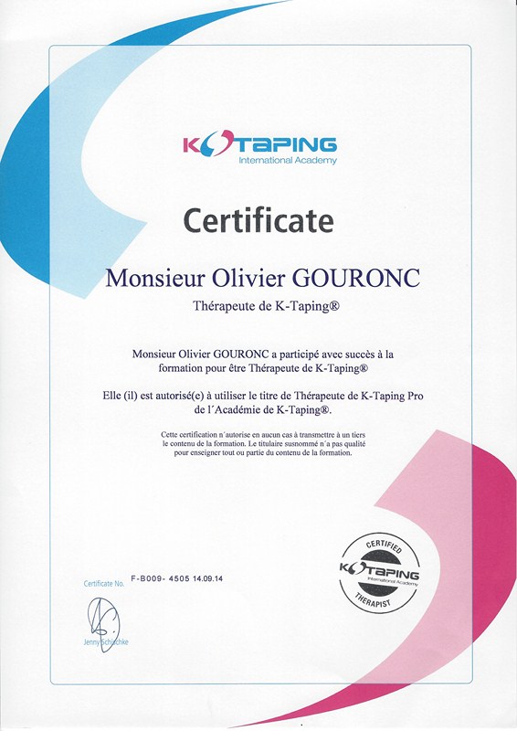 Olivier Gouronc certificat K-Taping
